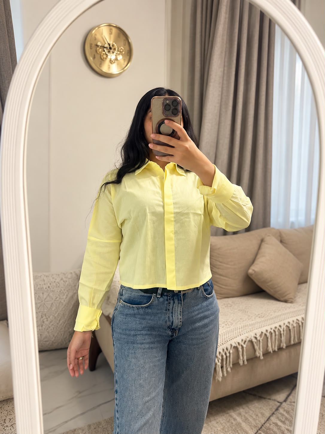 Butter yellow cropped cotton chemise