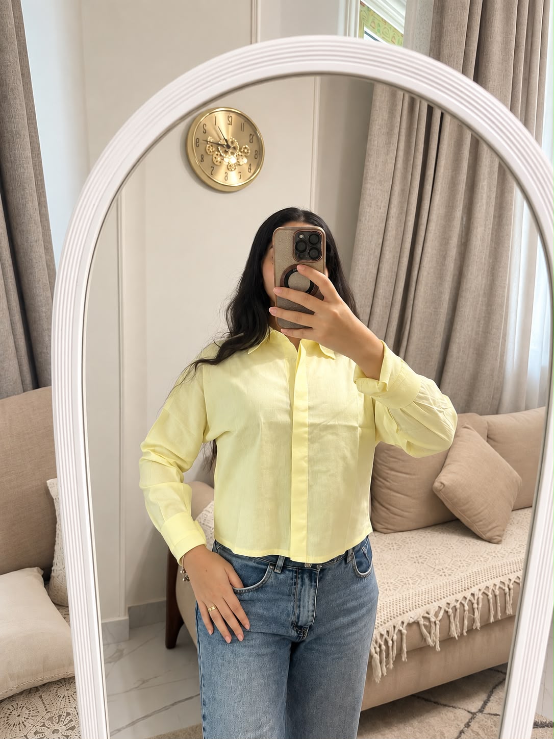 Butter yellow cropped cotton chemise