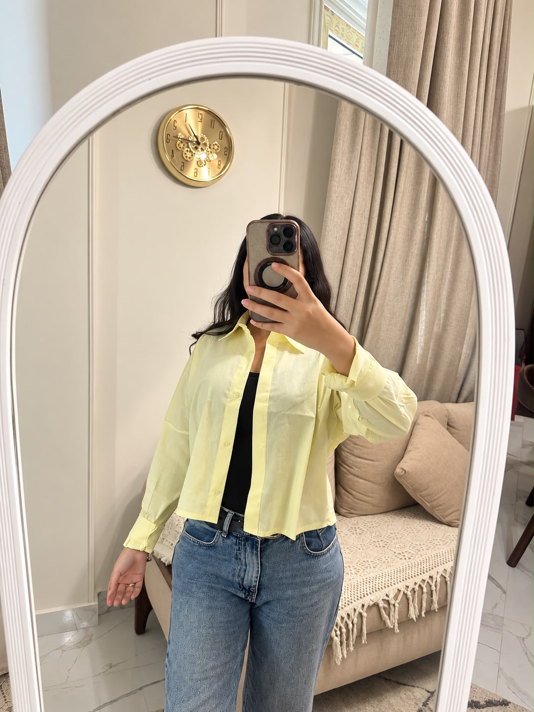 Butter yellow cropped cotton chemise