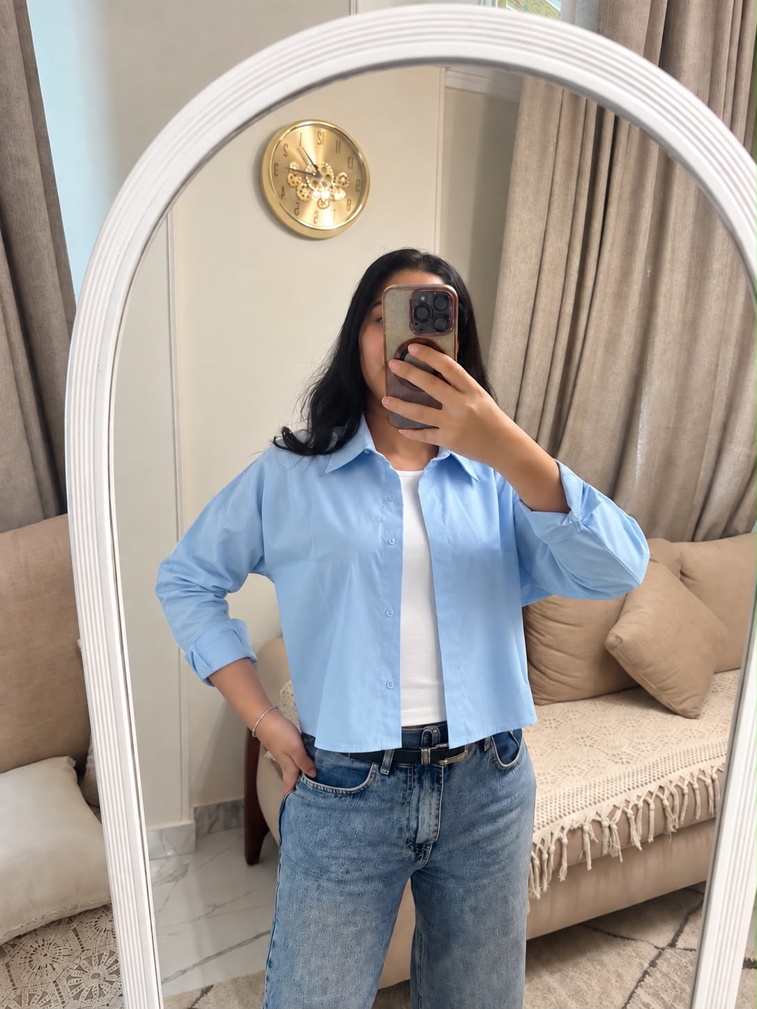 Baby blue cropped cotton chemise