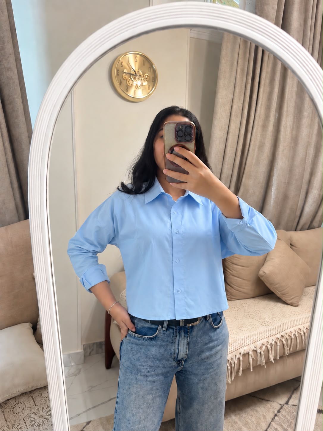 Baby blue cropped cotton chemise