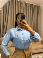 Baby blue cropped cotton chemise 🩵 with Golden brooch gift from cherrys store