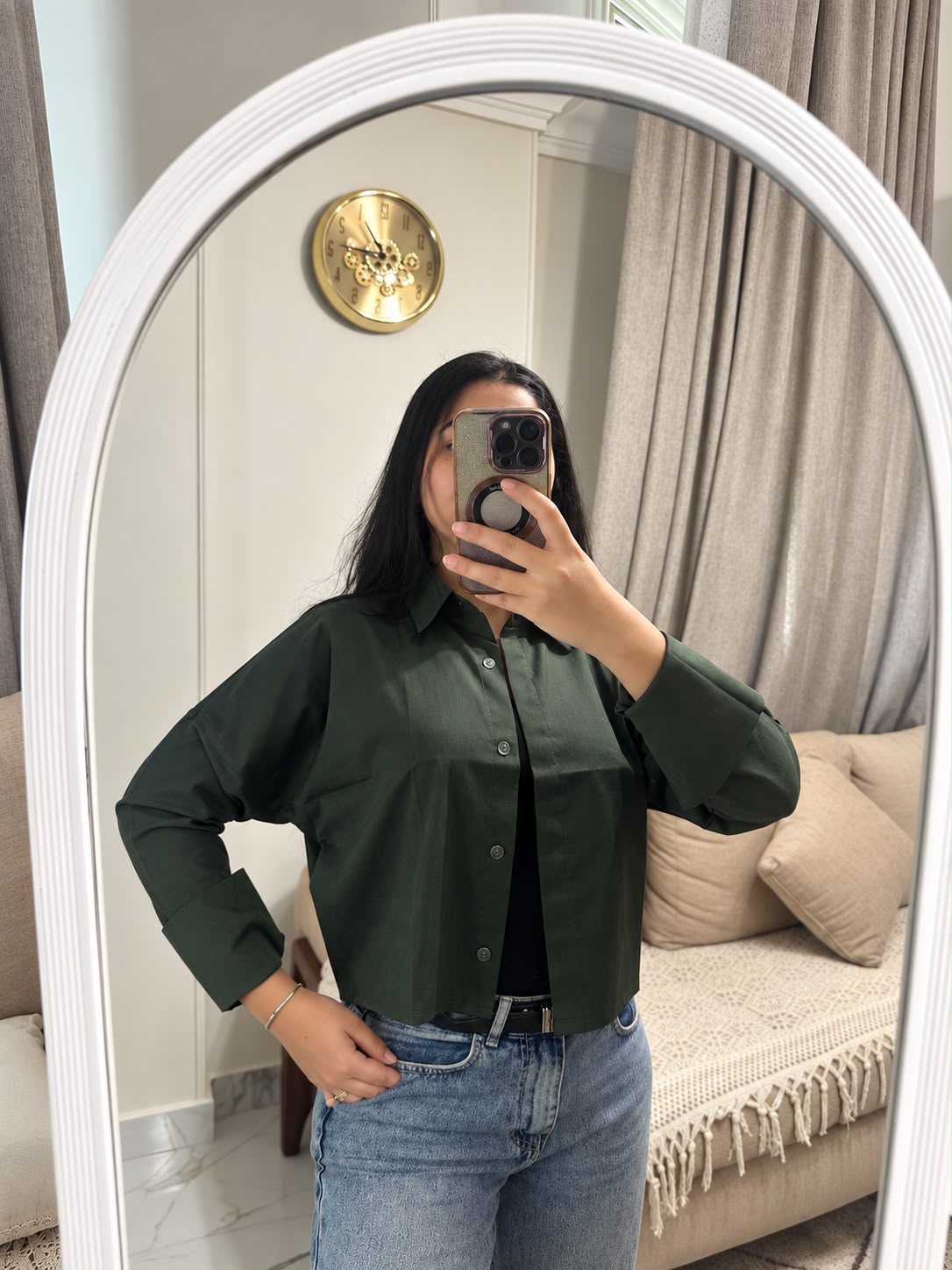 Olive Green cropped cotton chemise