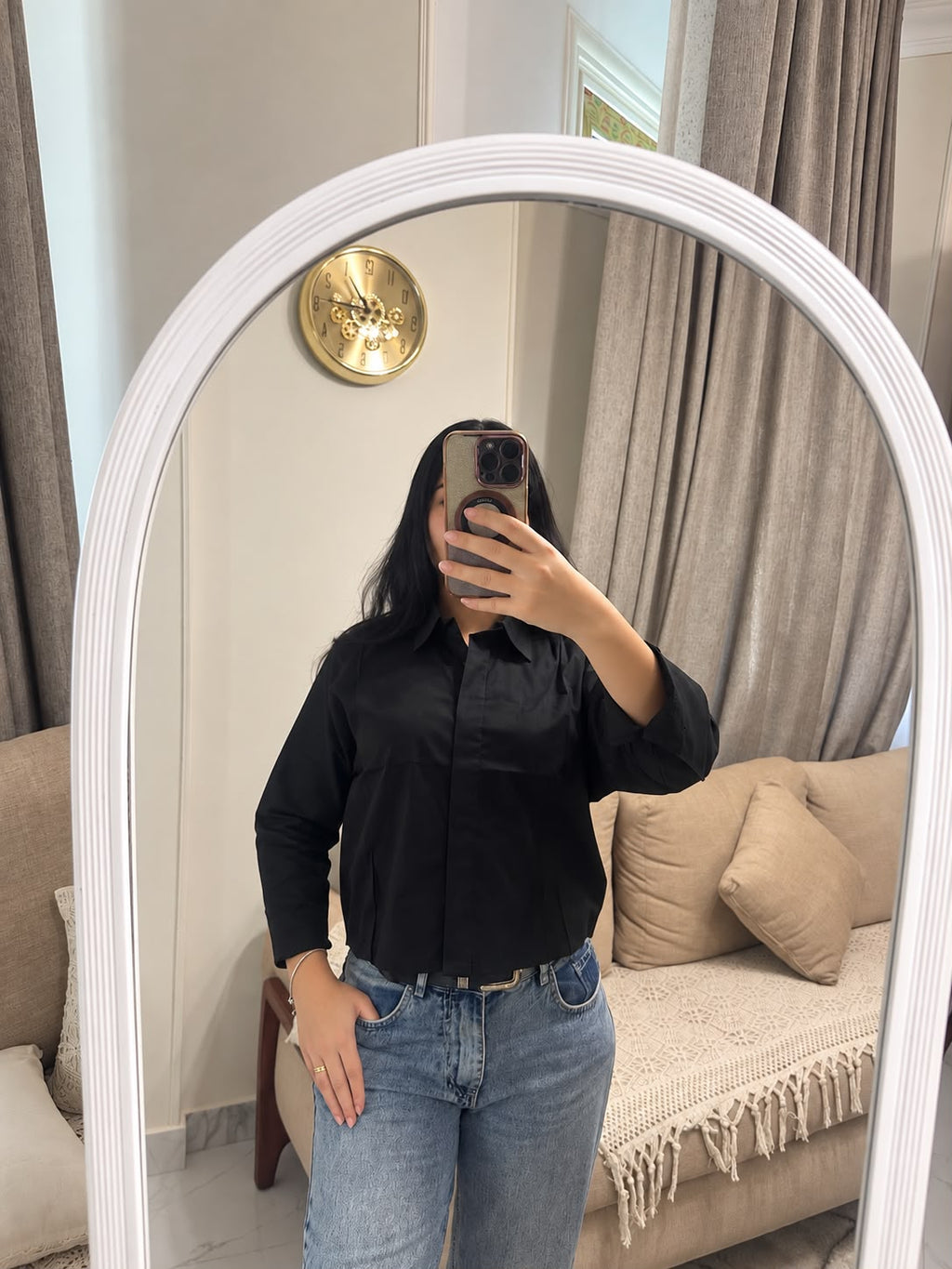 Black cropped cotton chemise