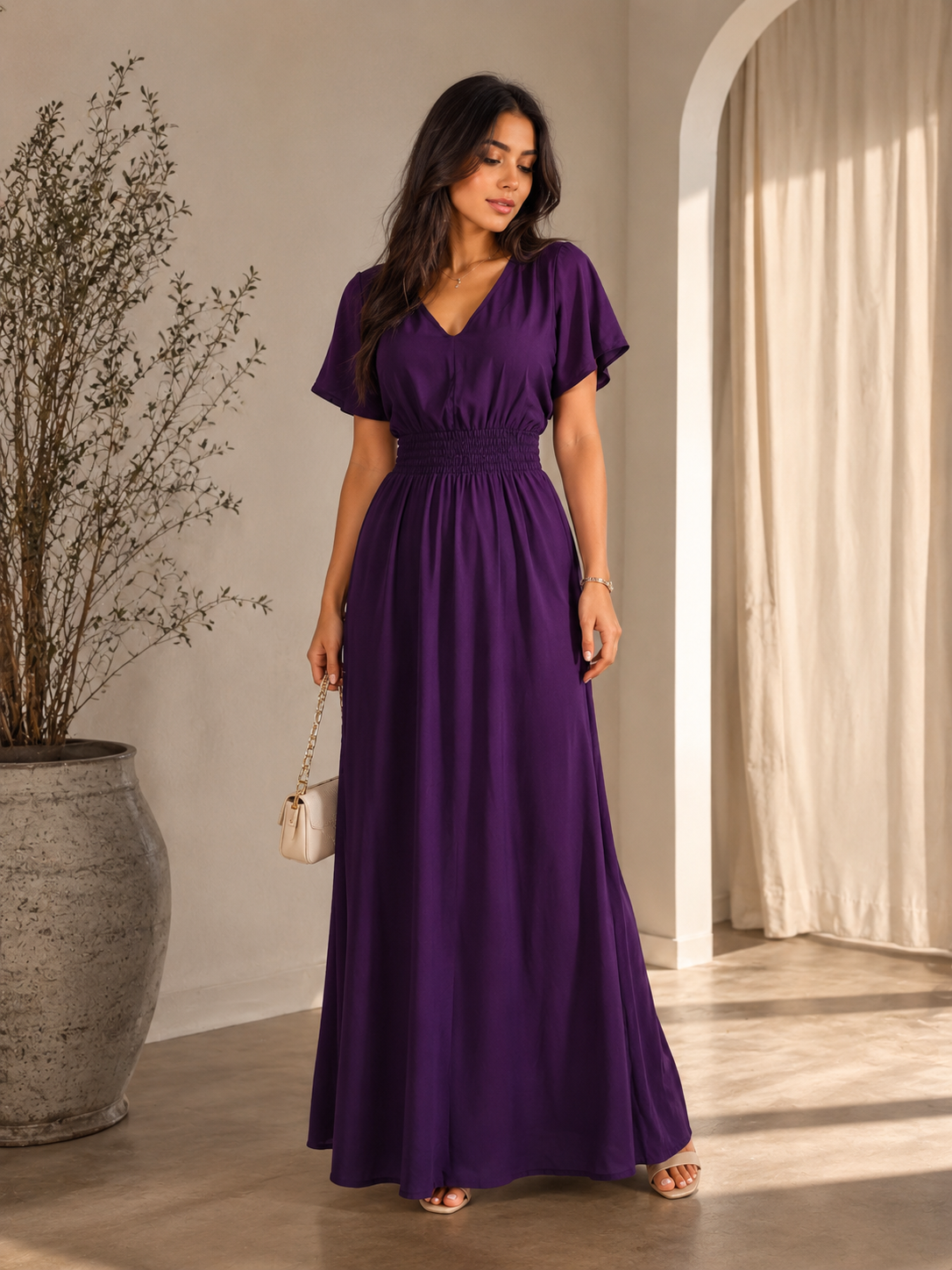 Purple 100% cotton viscous Dress . For everyday wear