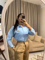 Baby blue cropped cotton chemise 🩵 with Golden brooch gift from cherrys store