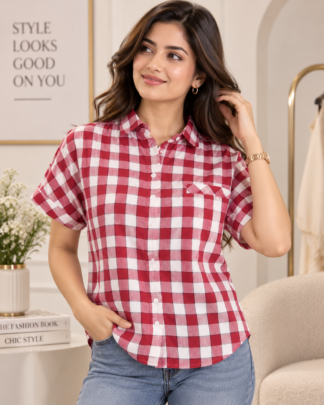 Cotton casual caro chemise .
