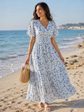 Floral with baby blue & white touches 🤍🩵 cotton 100% cute Dress